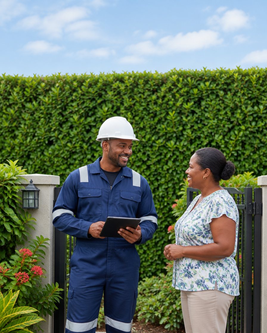 Prolas team leader greeting a homeowner at the gate